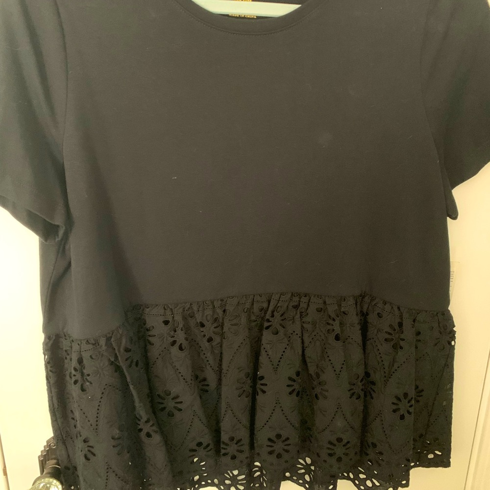 Broome Street Kate Spade Black Eyelet Flounce Tee